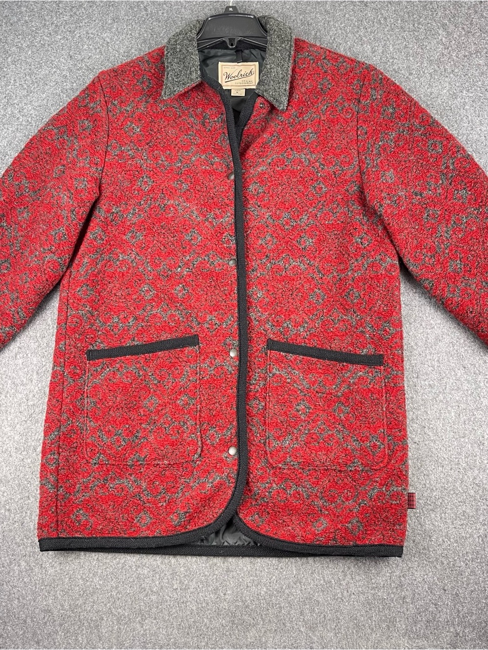 Woolrich Vintage 90’s Womens Jacquard Wool Snap Jacket Size Medium USA Made Red